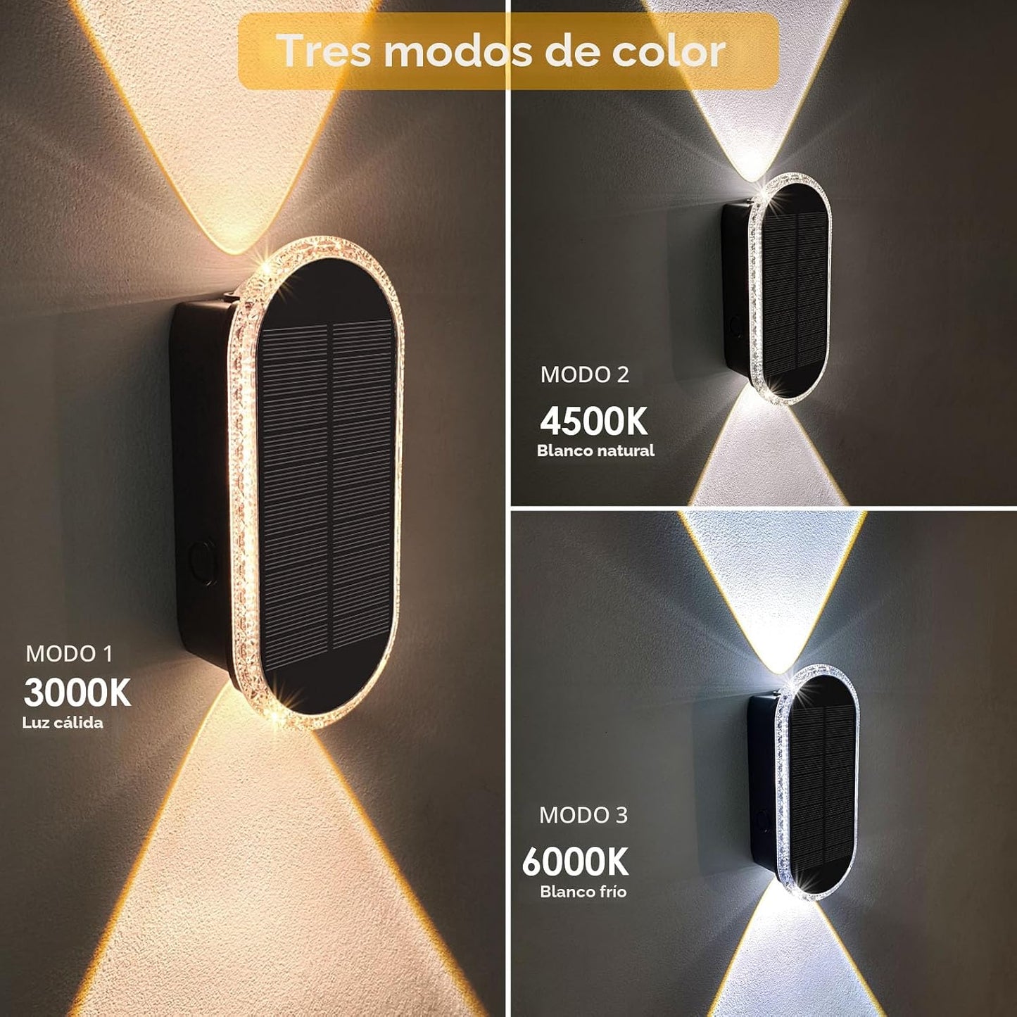 Luces solares de valla al aire libre - 3000\/4000\/6000K 3 modos, l...