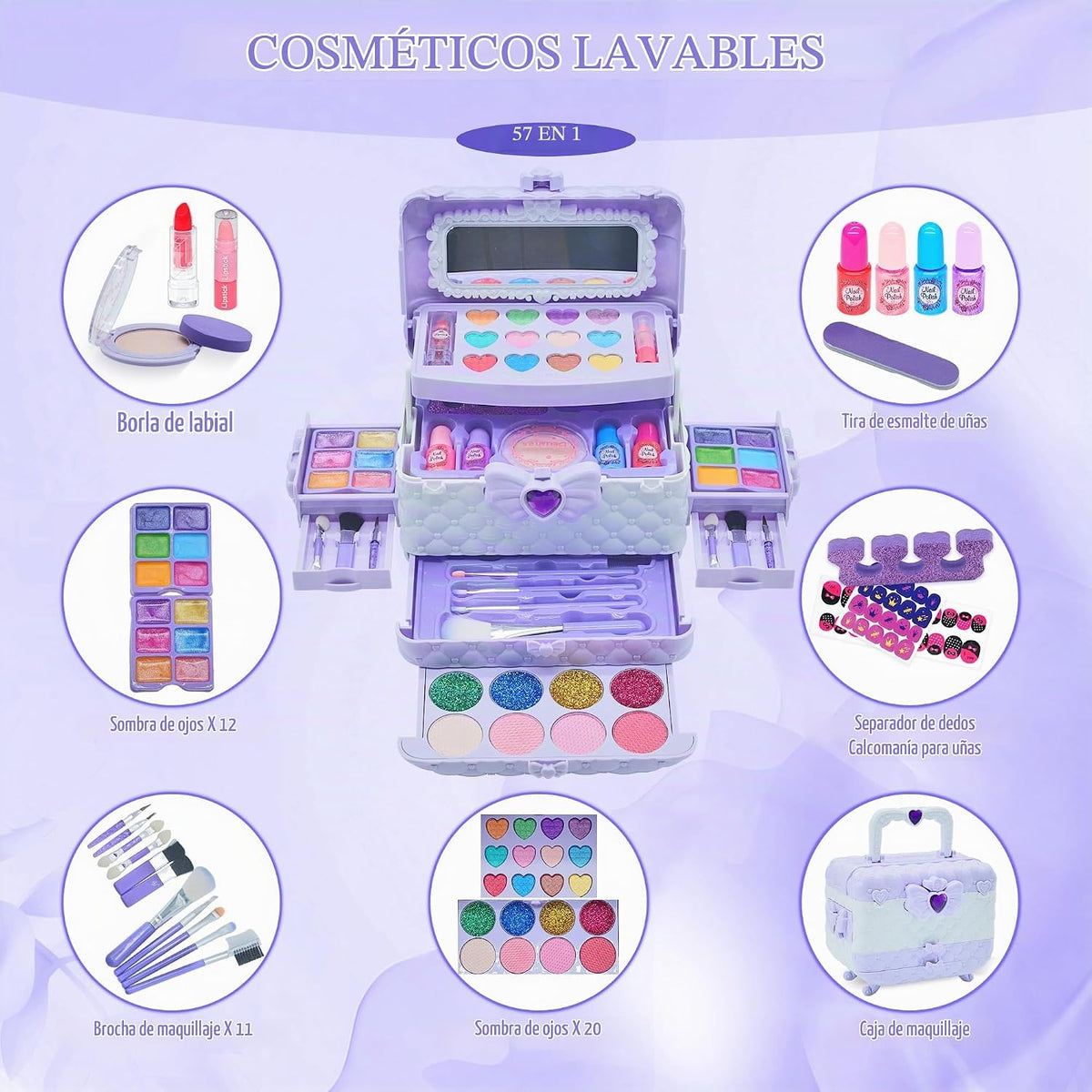 Juegos de maquillaje para niñas - Kit de maquillaje lavable real pa...