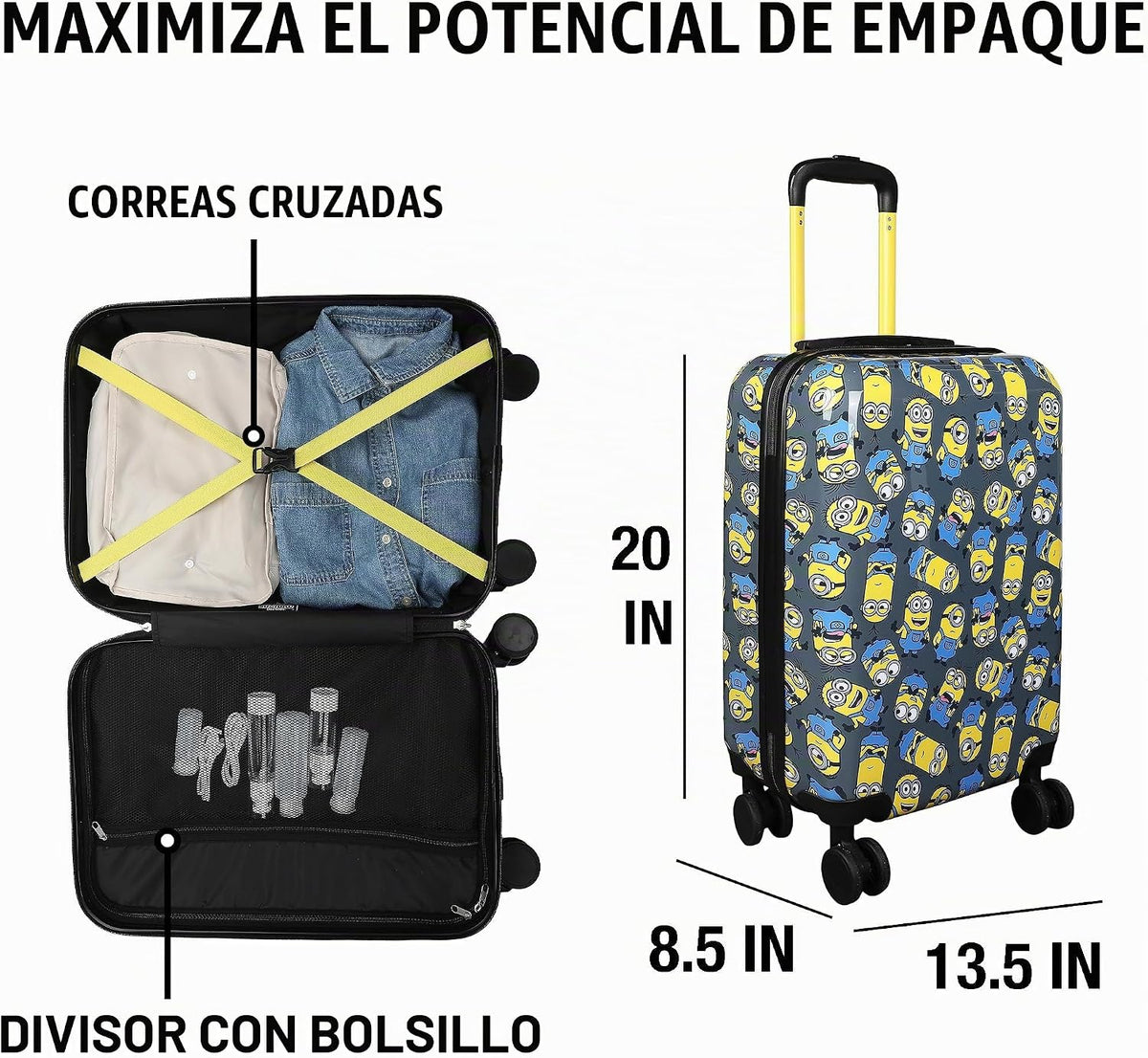 Bioworld Equipaje de mano con ruedas y asa, Colección AOP Minions,...
