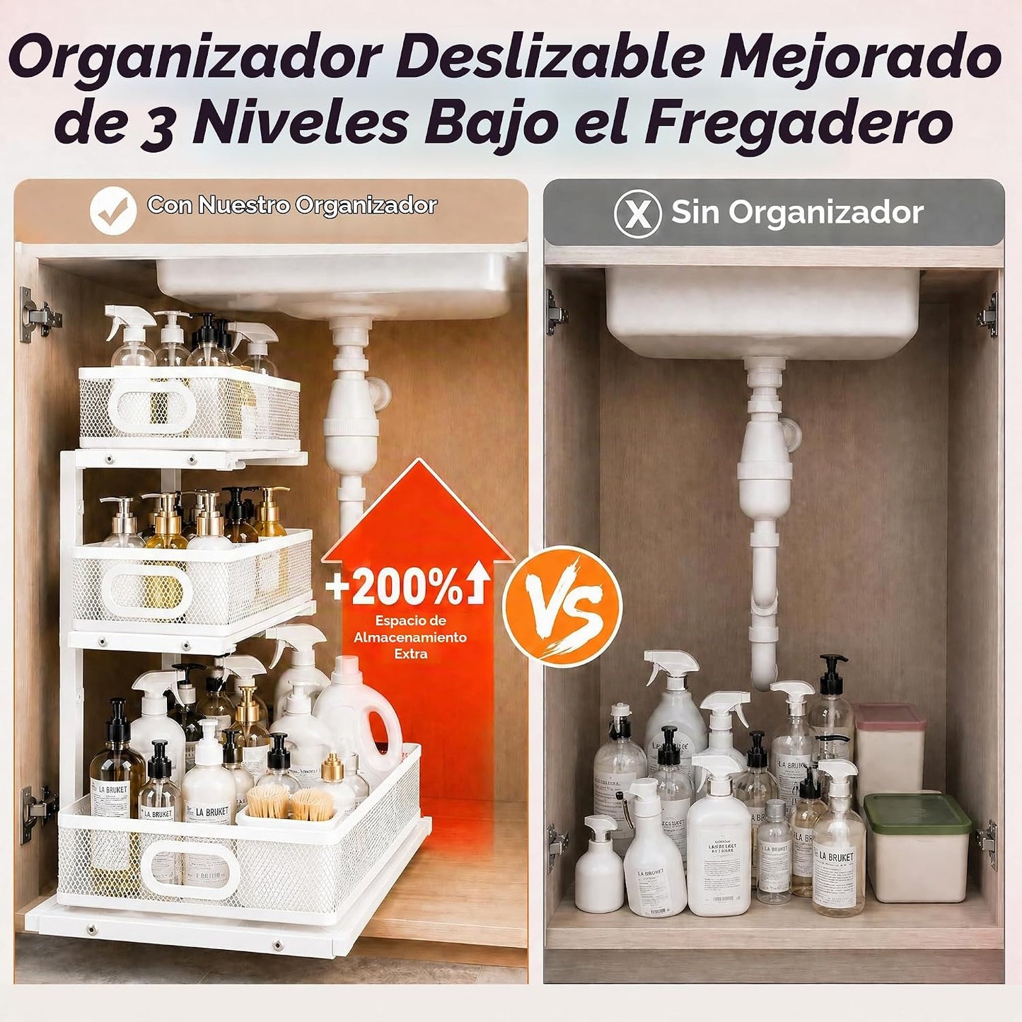 Organizador de 3 niveles para debajo del fregadero, paquete de 2 es...
