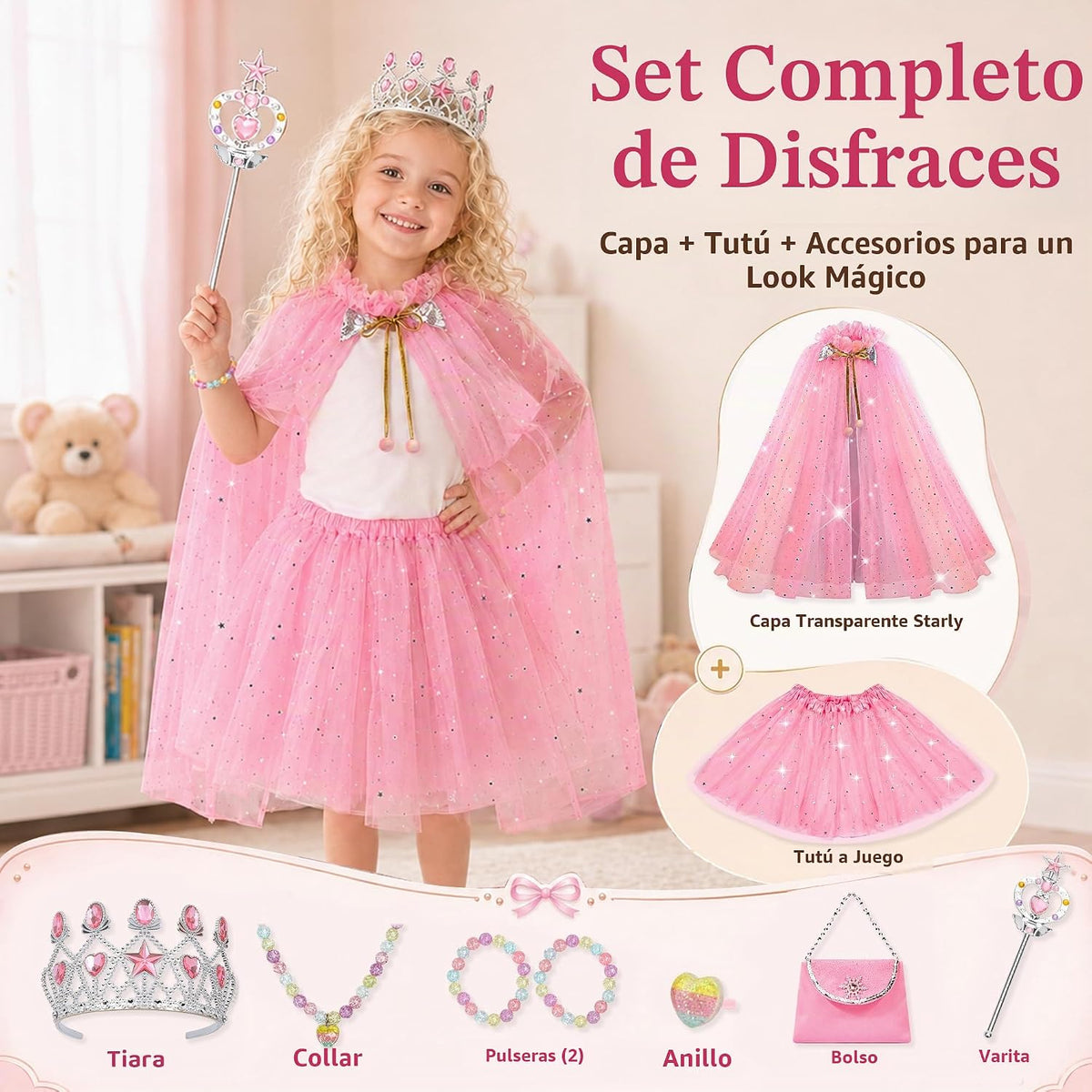 Meland Ropa de princesa para niña, 11 piezas de capa de princesa co...
