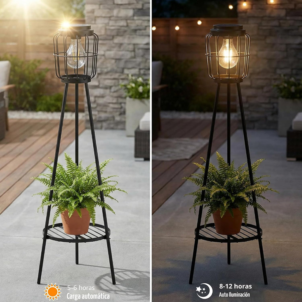 VISFLAIR Luces solares con soporte para plantas, lámpara de pie par...
