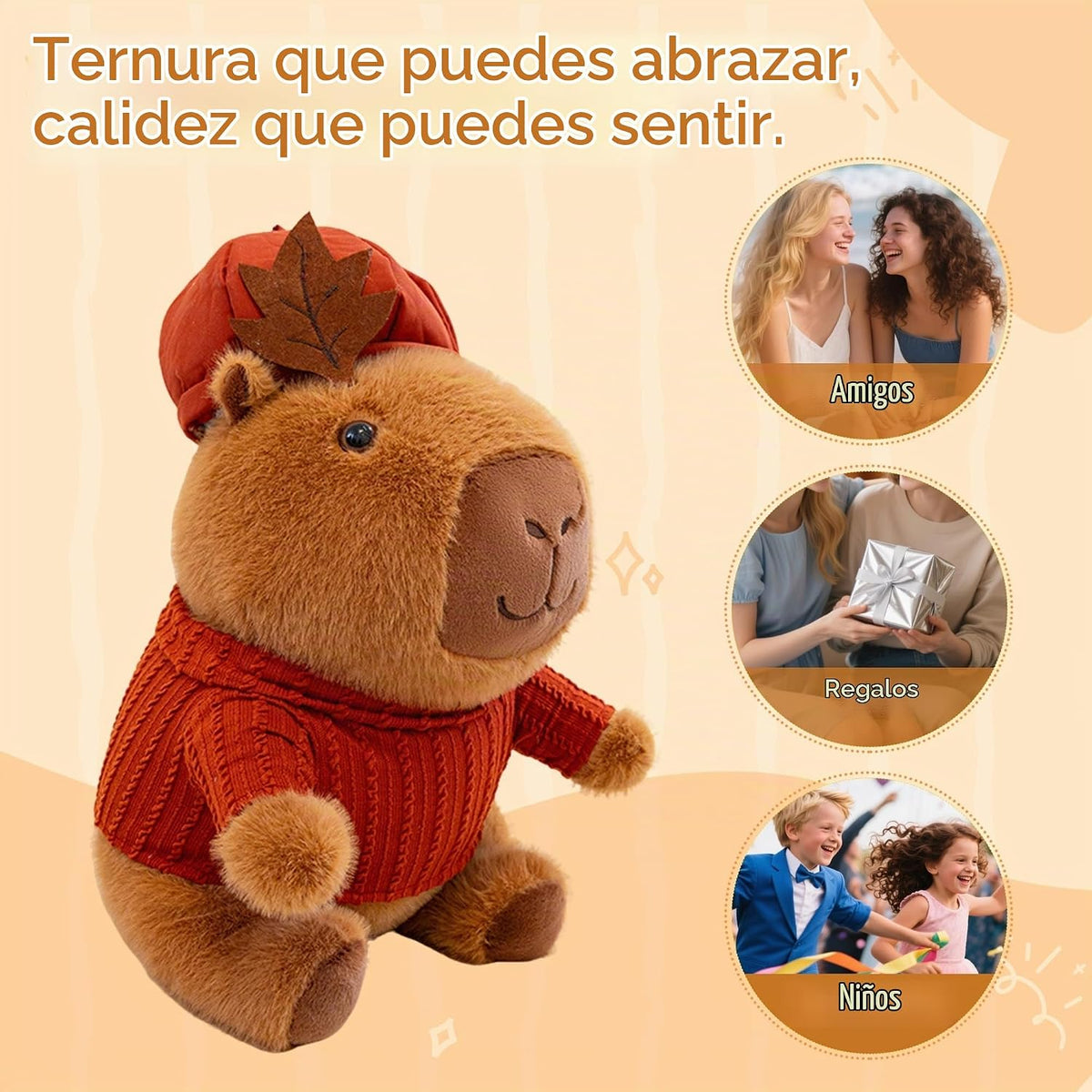 Capybara - Lindo animal de peluche kawaii con sombrero de ropa roja...