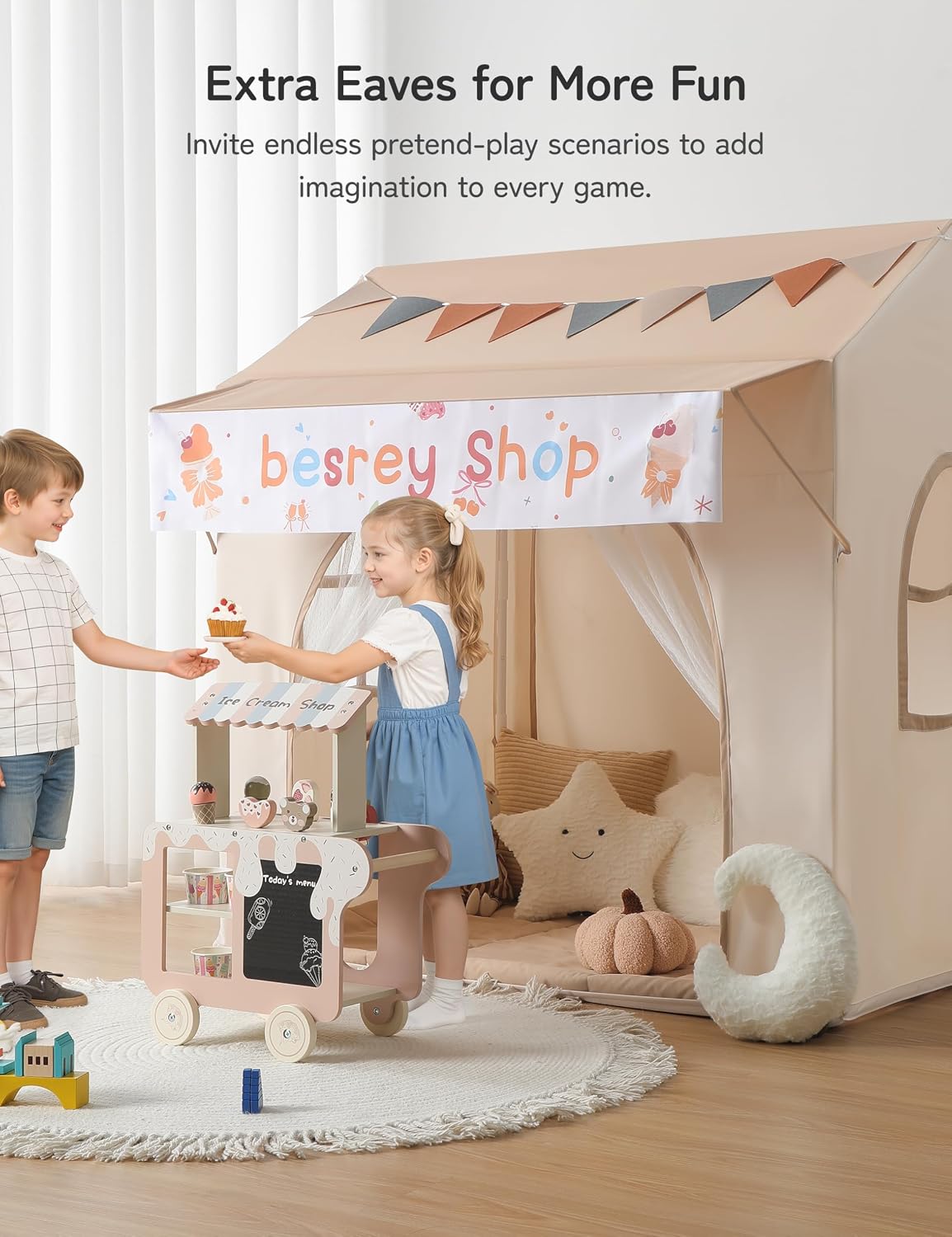 besrey Tienda de campaña para niños con alero, tienda de campaña 2...
