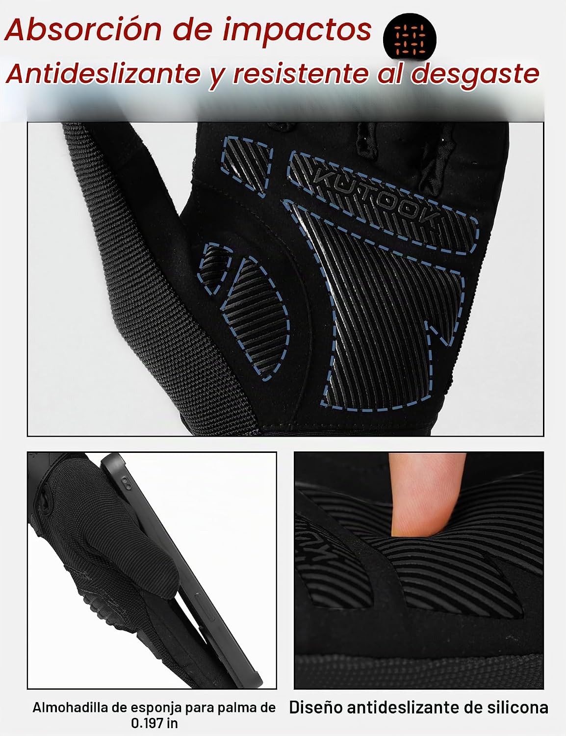 KUTOOK Guantes de ciclismo para hombre, protección acolchada de pal...