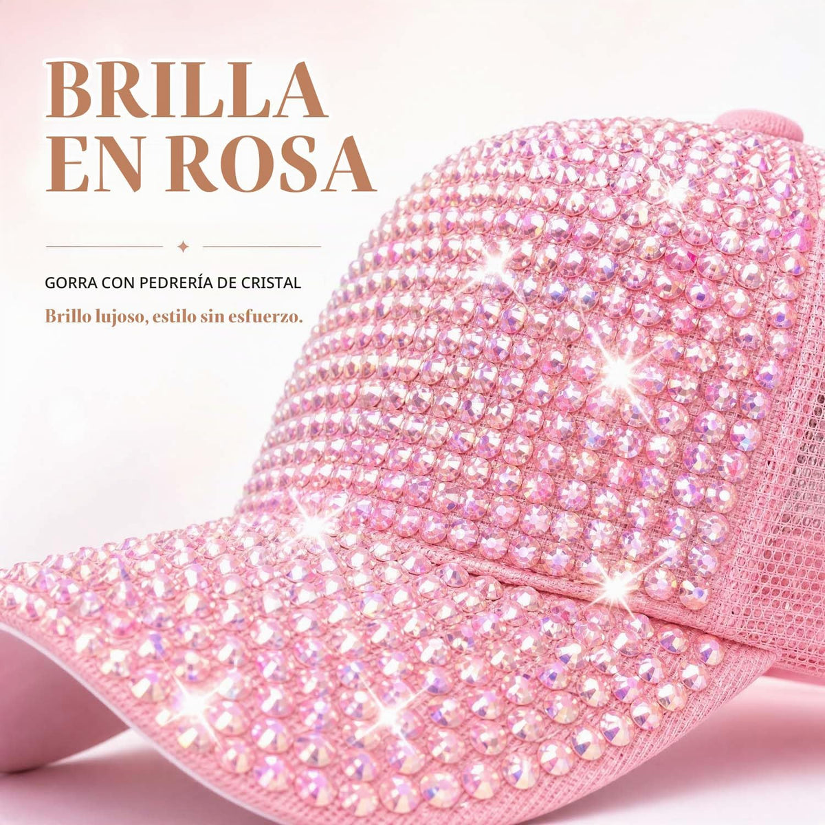 Gorra de visera de malla con diamantes de imitación, gorra de béisb...