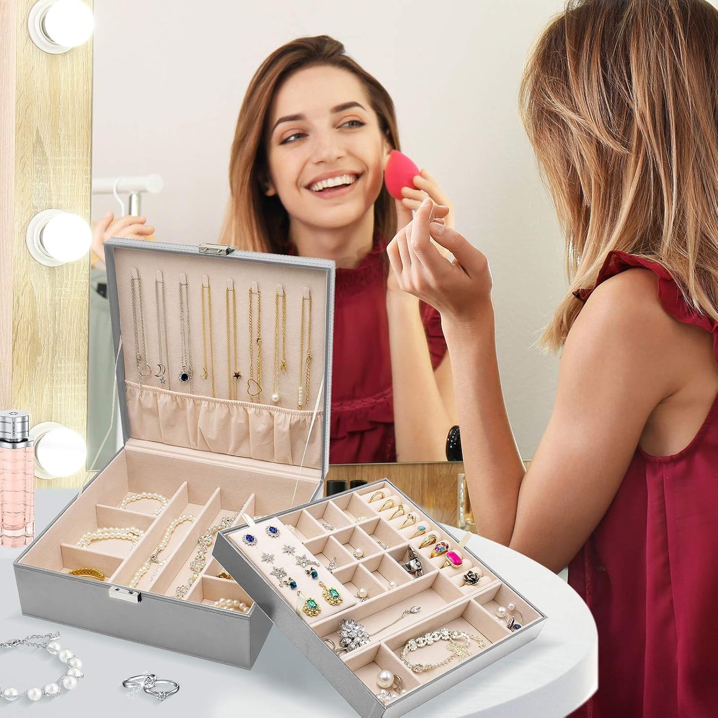 ProCase Caja de Joyas para Mujeres, 2 Capas Organizador de Joyas de...