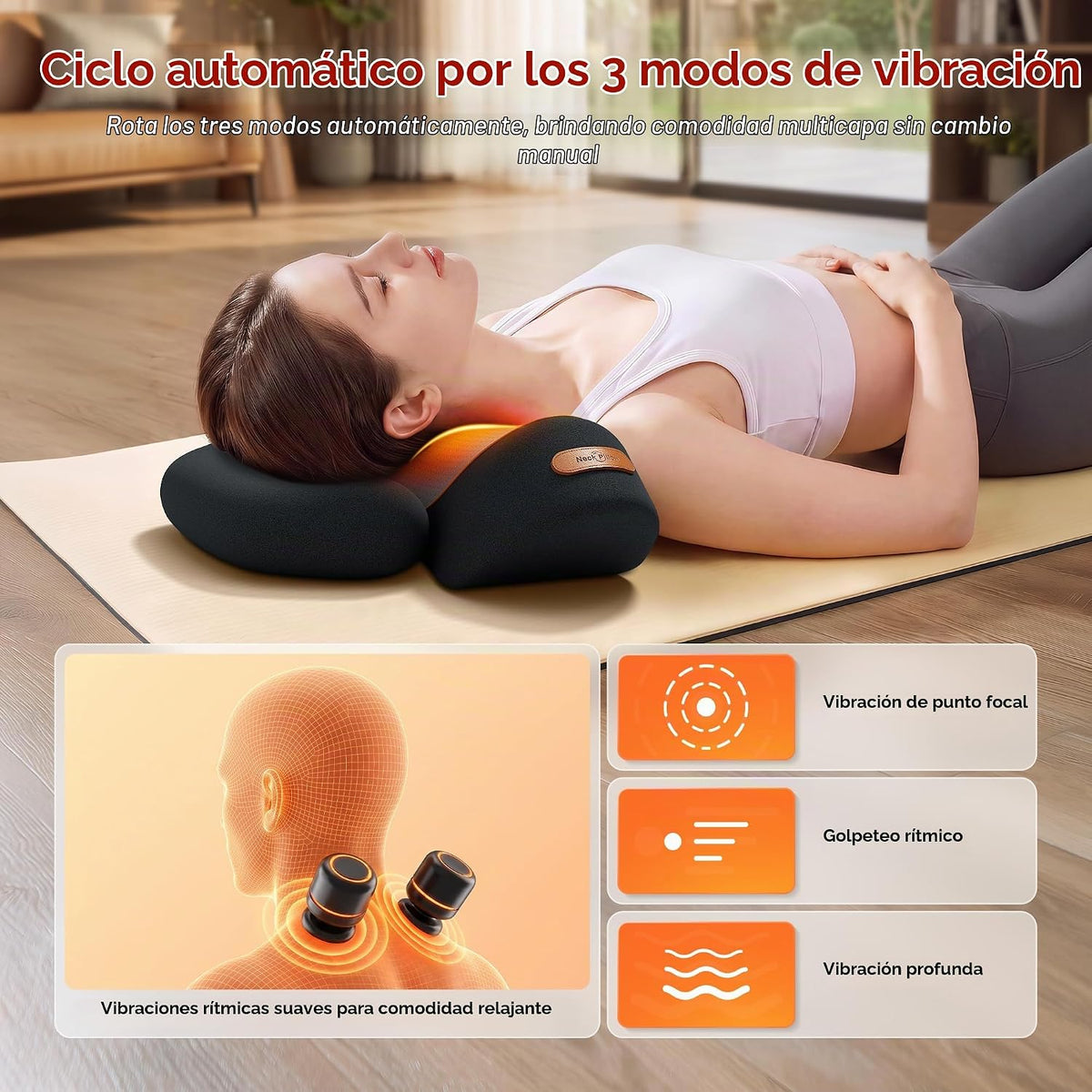 Almohada masajeadora de cuello inalámbrica 3 en 1 con calor, vibrac...