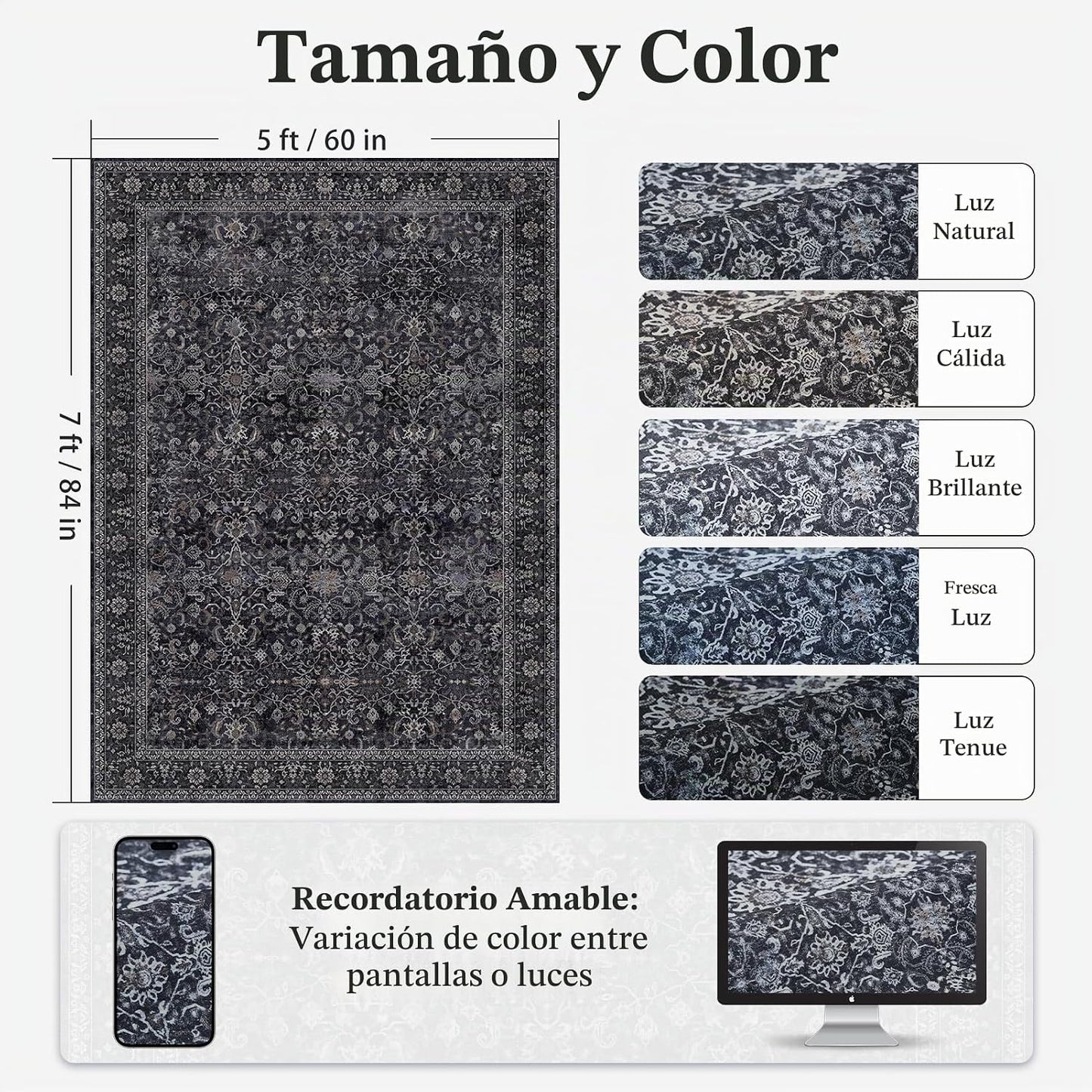Jainmy Alfombras de área color carbón de 5 x 7 pies para sala de es...