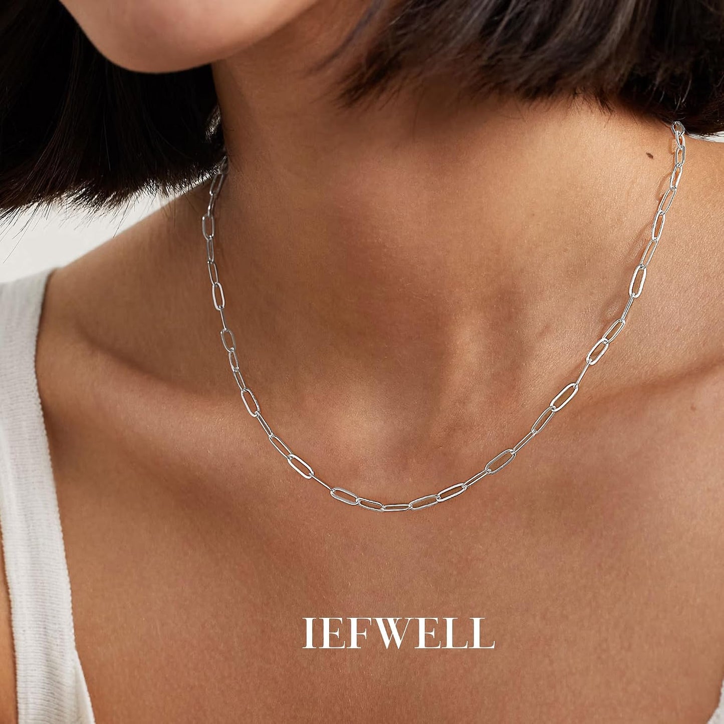 IEFWELL Collar de cadena chapada en plata para mujeres y hombres \u...