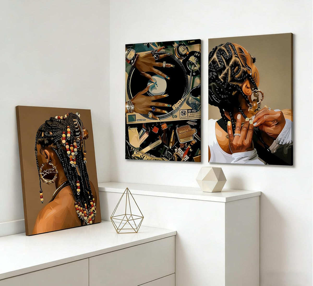 3 piezas de arte de pared en lienzo de mujer negra, arte bohemio, p...