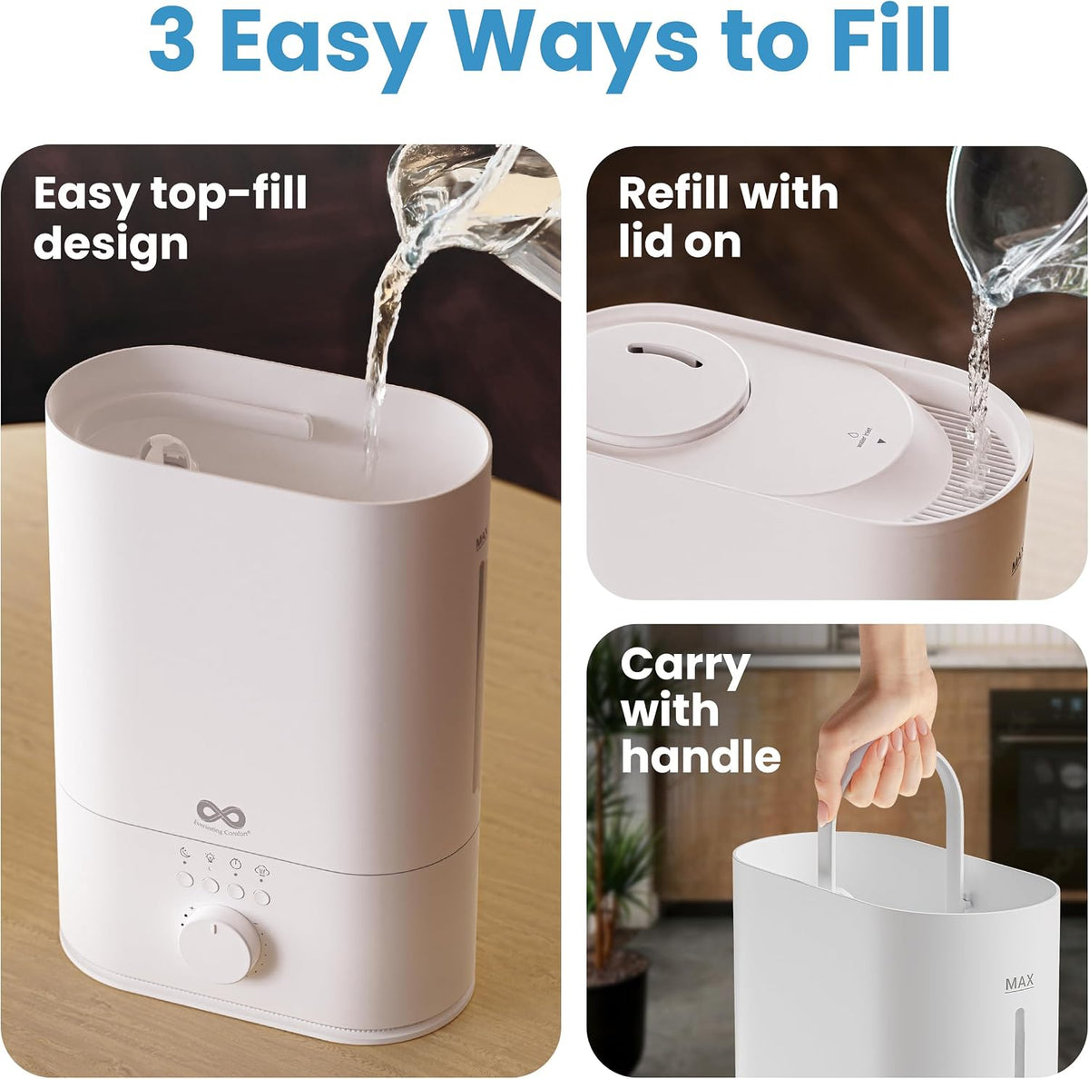 Everlasting Comfort Humidificador grande de 6L para dormitorio, 28...
