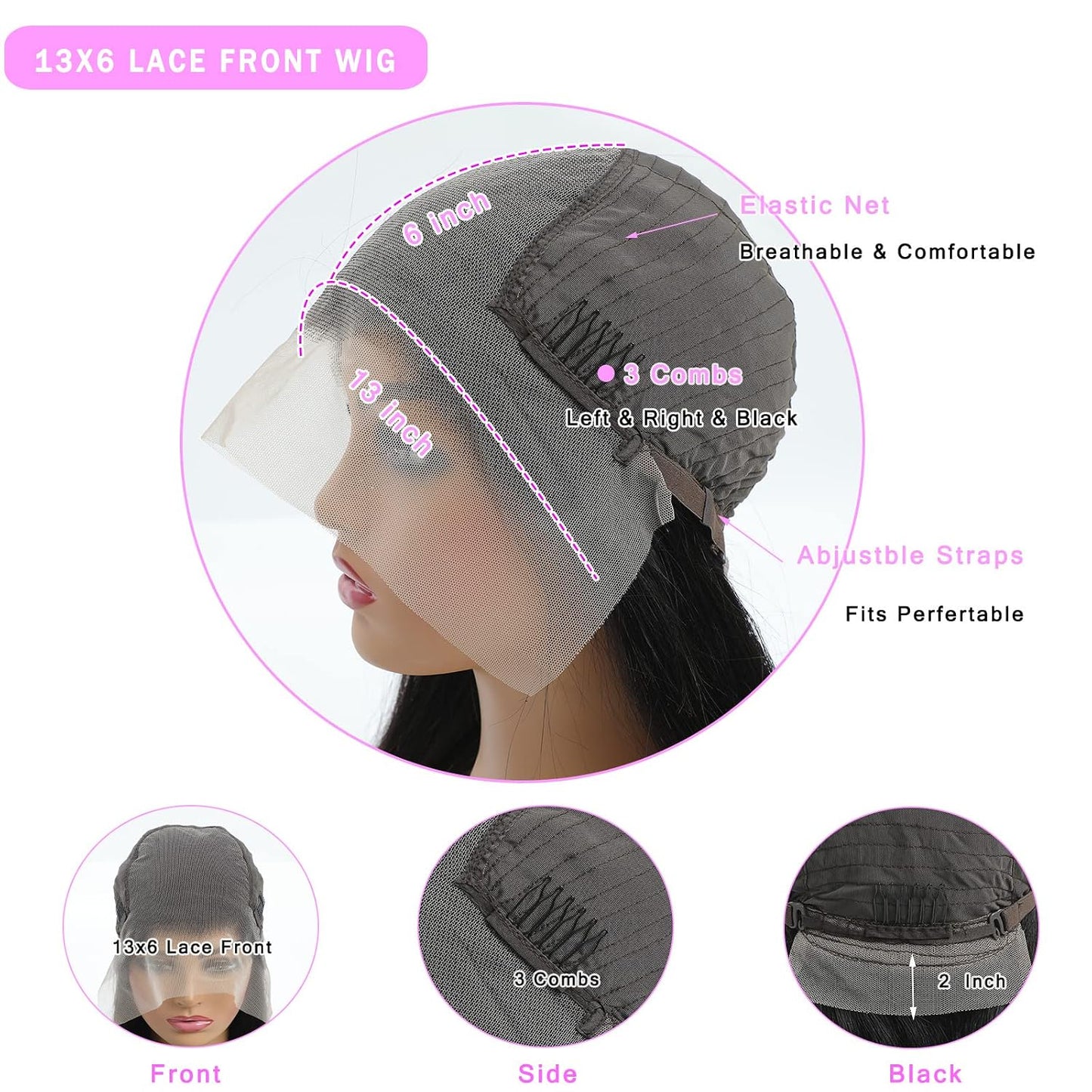 TTSMINS - Pelucas de cabello humano con encaje frontal de 13 x 6 pu...