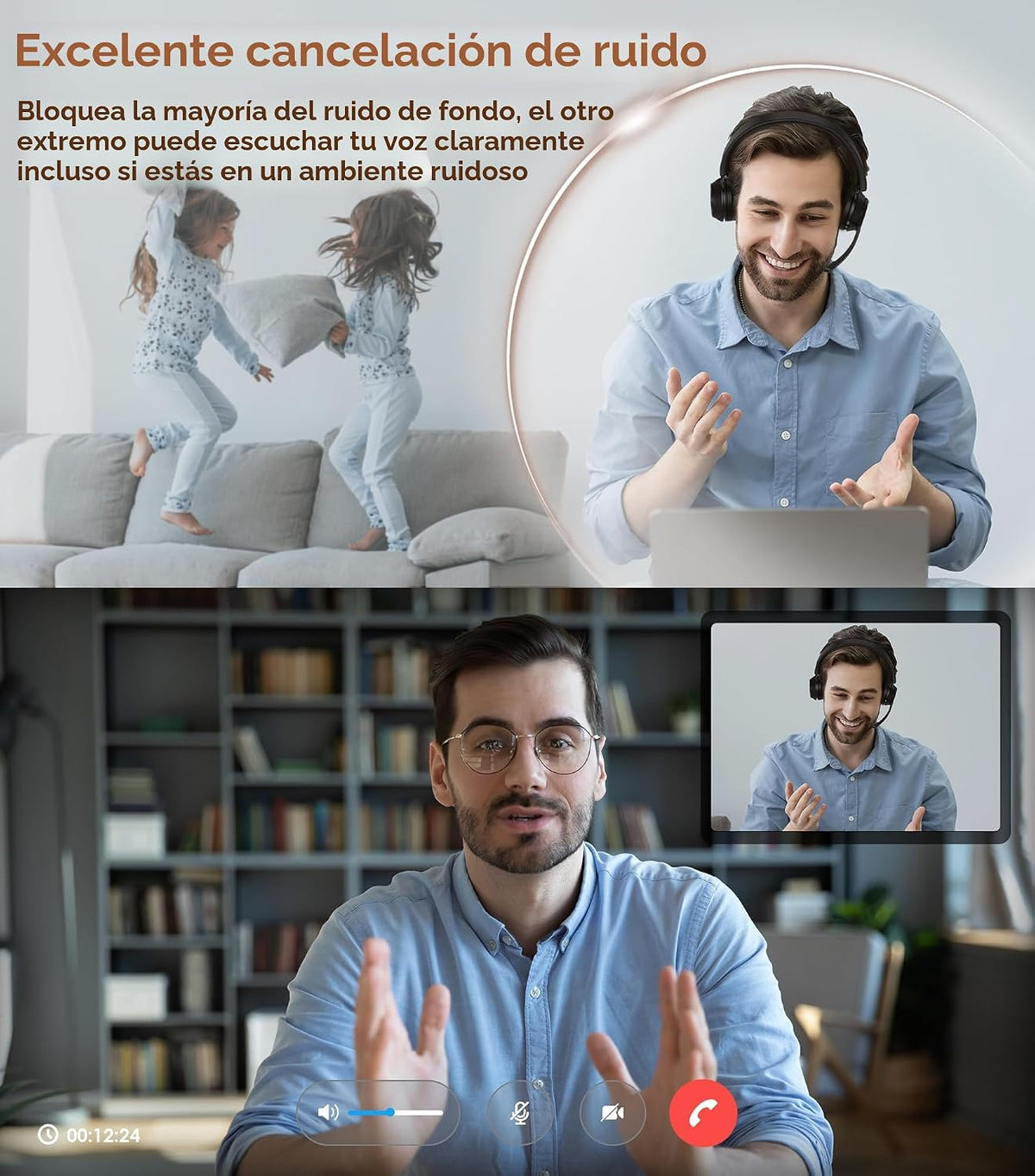 Auriculares inalámbricos con micrófono para el trabajo, Auriculares...