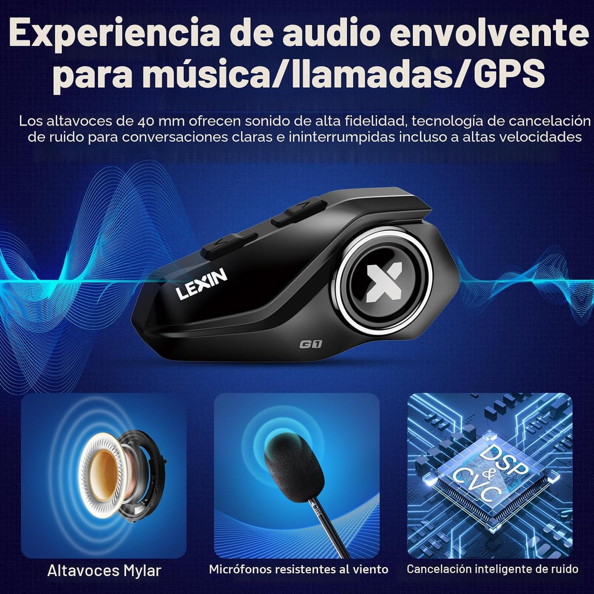 Lexin G1 - Audífonos Bluetooth para motocicleta, altavoces para cas...