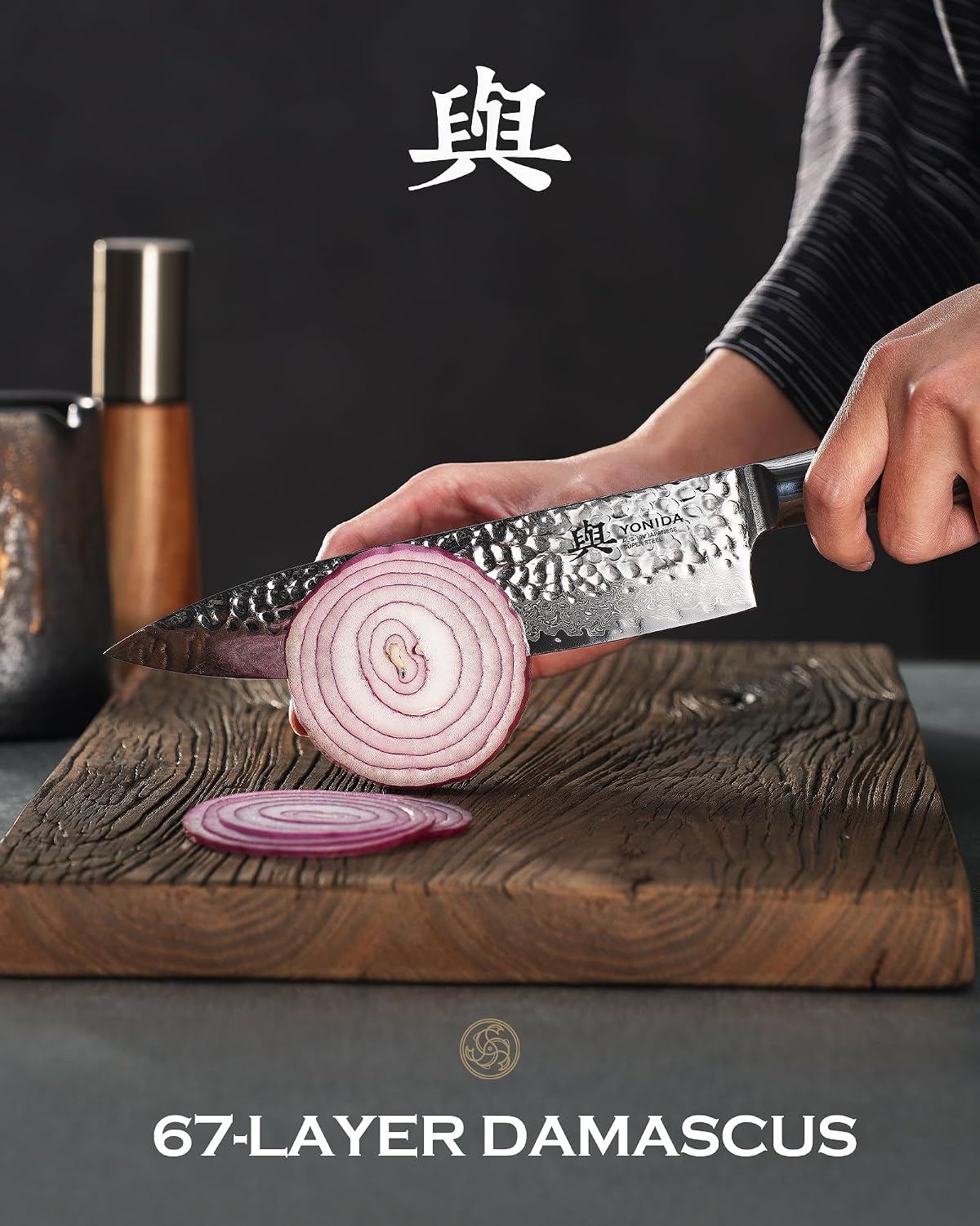 Cuchillo de chef japonés, 67 capas de acero Damasco de 8 pulgadas c...