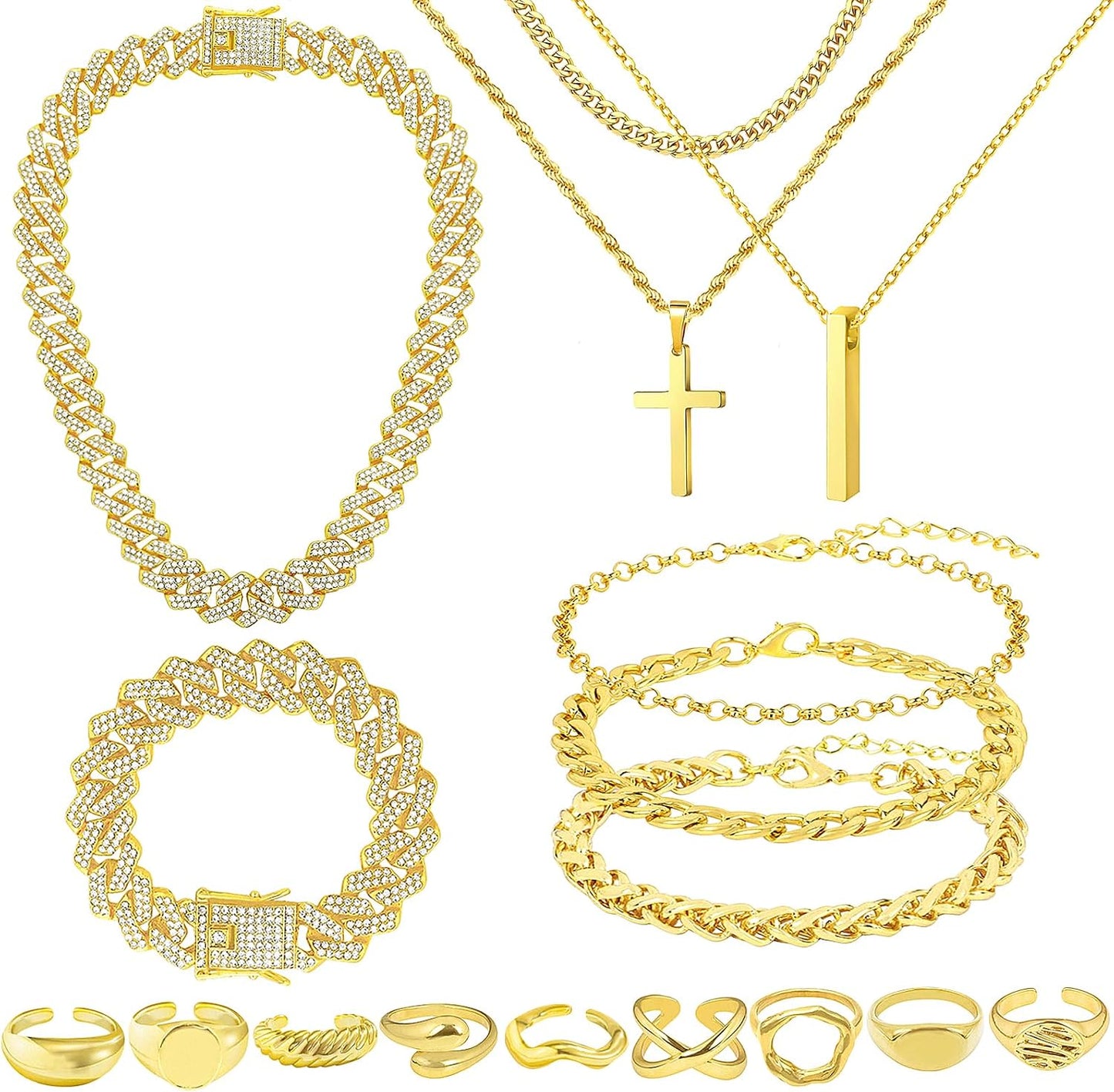 NEWITIN Juego de 15 piezas de joyería de plata para hombre, acero i...
