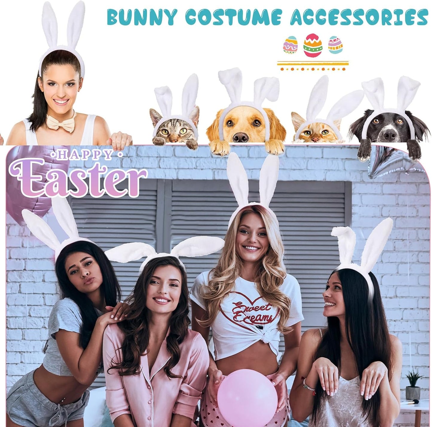 Jutom 60 diademas de orejas de conejo de Pascua, orejas de conejo,...
