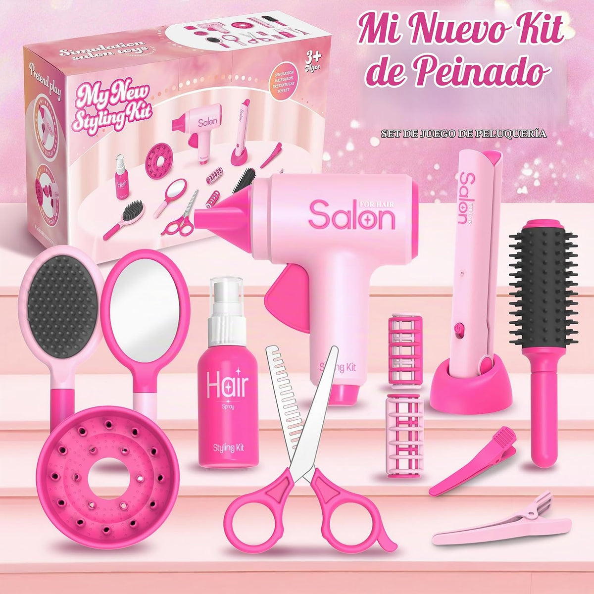 Juego de maquillaje de tocador de peluquería para niñas, regalos de...