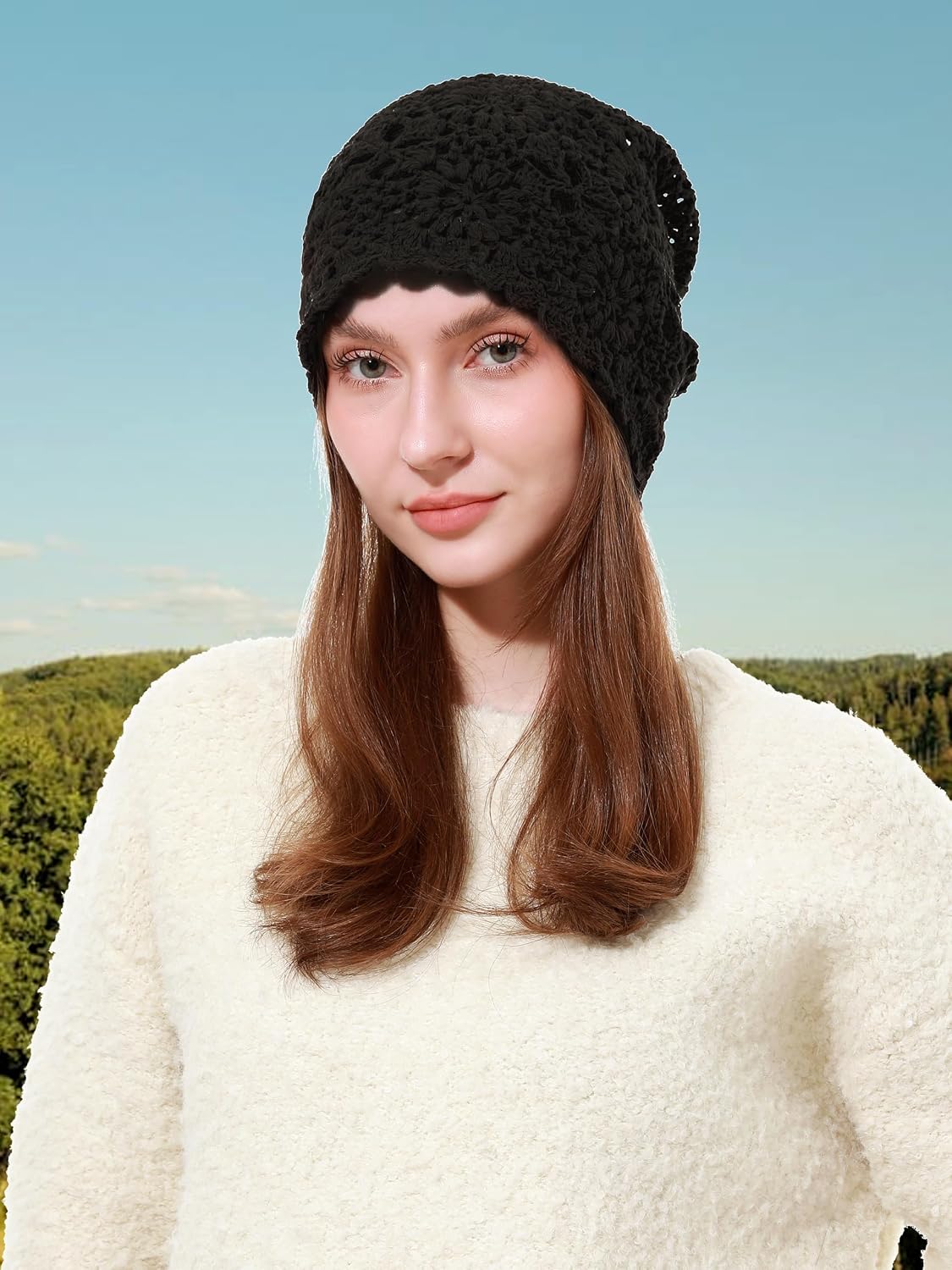 sy soul young Gorro de algodón de ganchillo para mujer, suave y hol...
