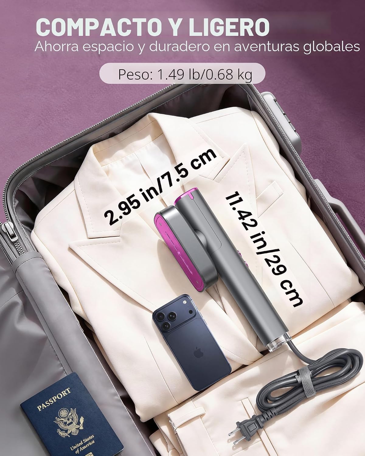 OGHom Vaporizador para ropa, vaporizador de viaje de 110-240 V y pl...