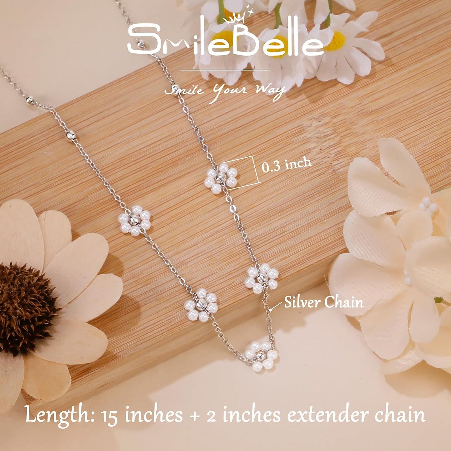SmileBelle Collares de perlas, gargantilla de perlas de margarita p...