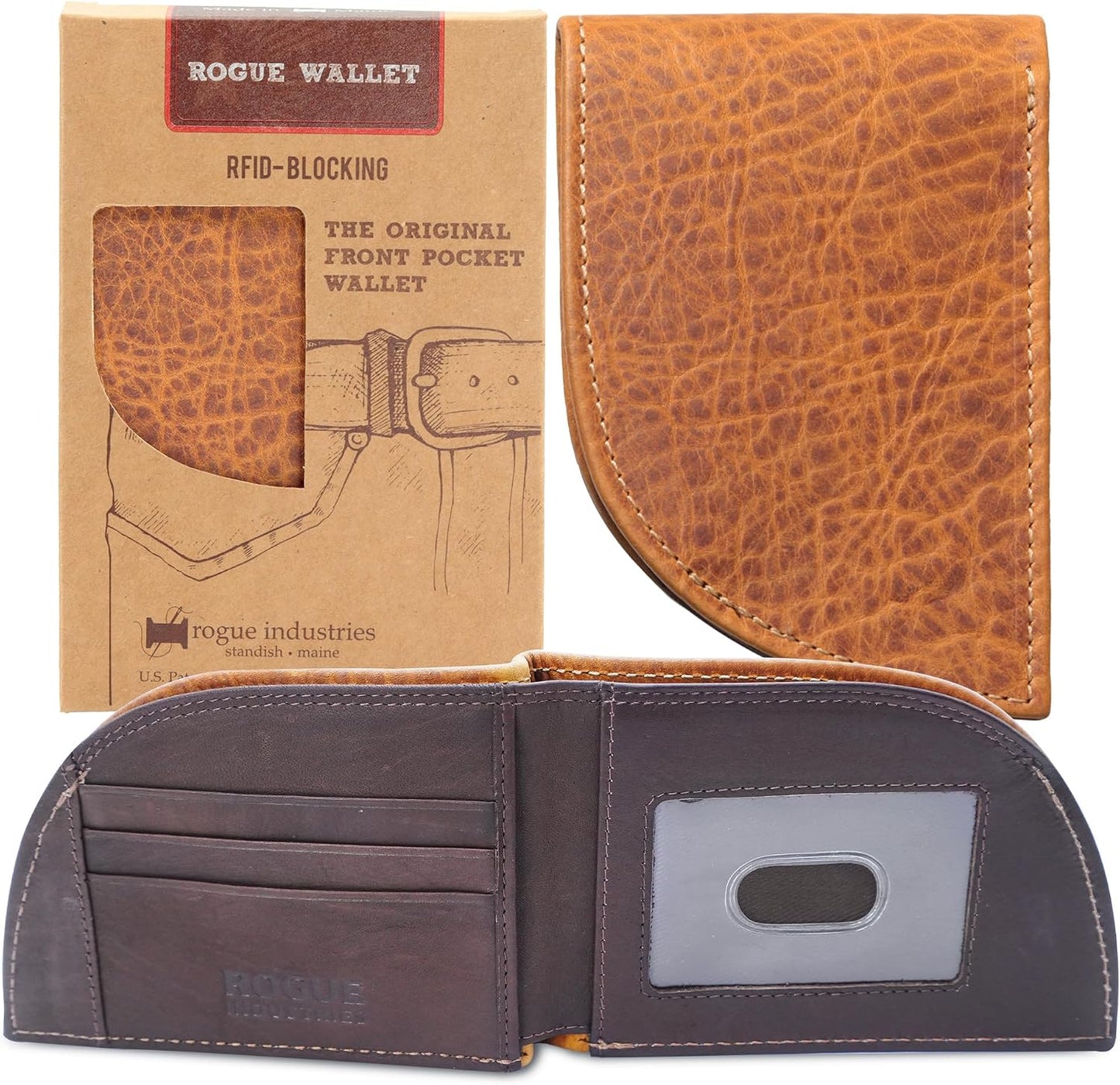 ROGUE WALLET Cartera de piel de bisonte genuino para hombre, RFID d...