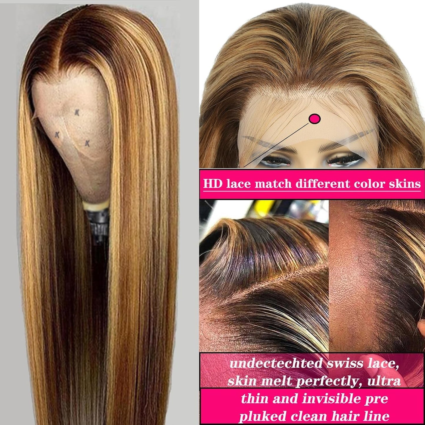 Cypha Peluca de encaje frontal degradado de 28 pulgadas, cabello hu...