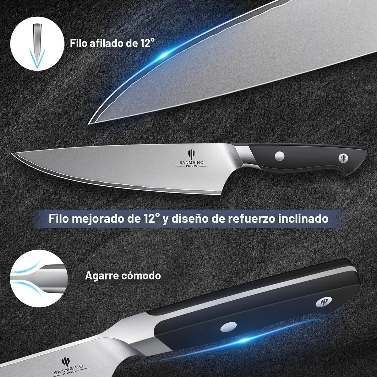 SANMEIHO Juego de 16 cuchillos de cocina japoneses con bloque, apto...
