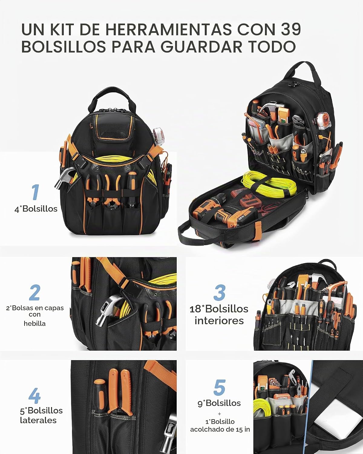 Nixjoro Bolsa de herramientas resistente, almacenamiento y organiza...