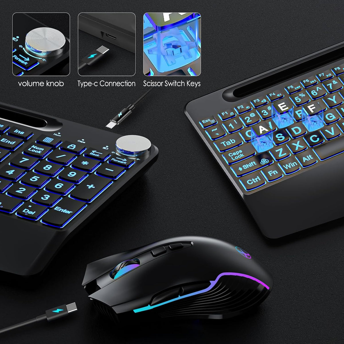 Combo de teclado y mouse inalámbricos de tamaño completo 2.4G, reca...