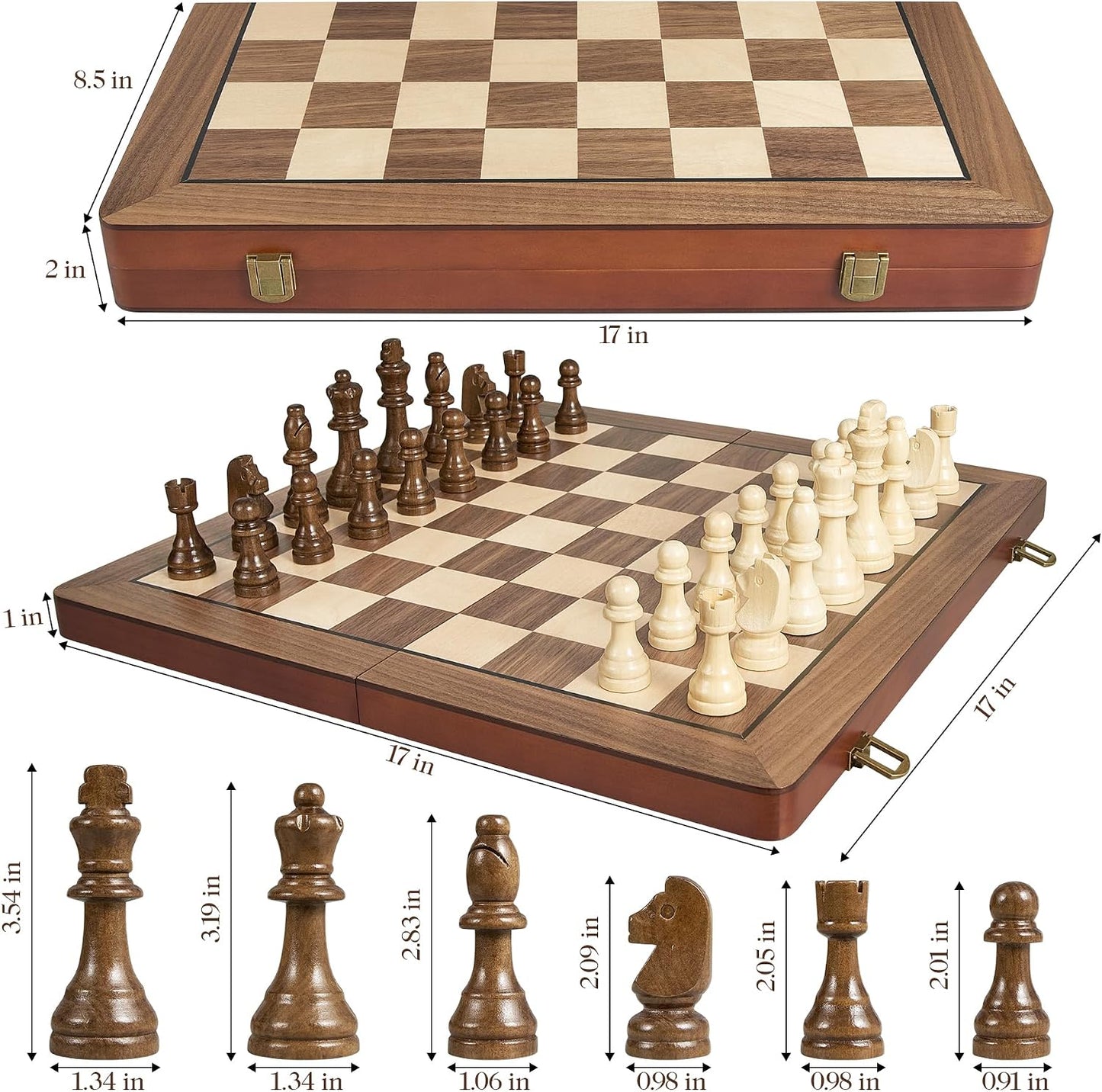 Juego de ajedrez magnético de madera de 17 pulgadas para adultos y...