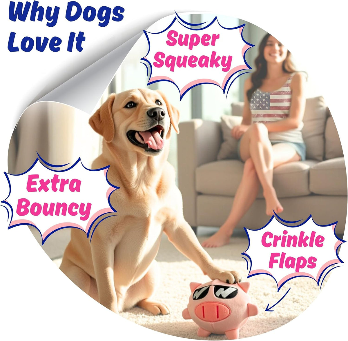 PeppyPawz - Piggy - Juguete masticable 3 en 1 para perros con bola...