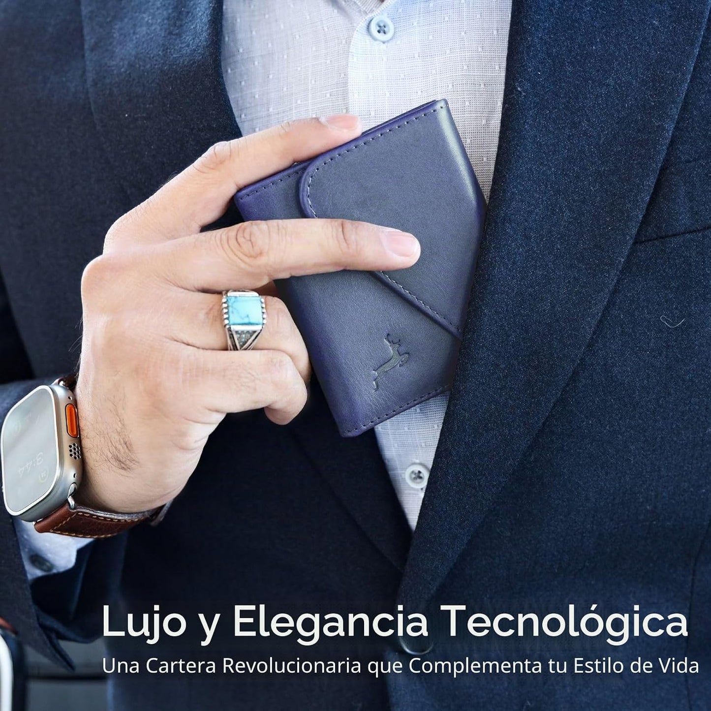 Cartera de cuero de grano completo para hombre, hecha a mano con bl...