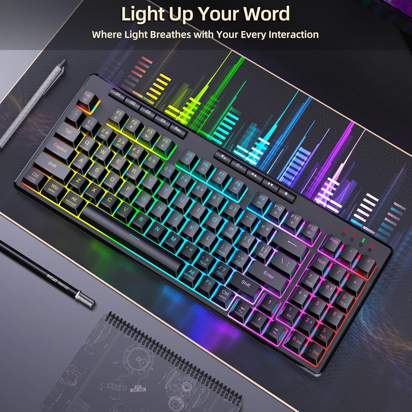 Redragon K517 Pro teclado inalámbrico para juegos, retroiluminación...