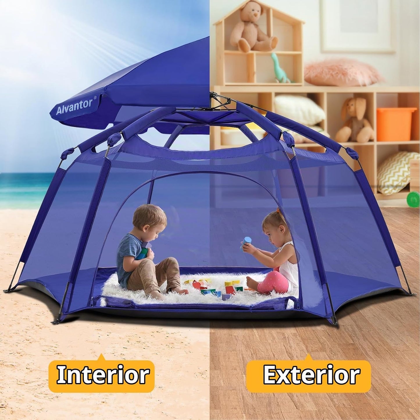 Alvantor® Corralito Pop Up de 84 x 84 x 44 pulgadas portátil para b...