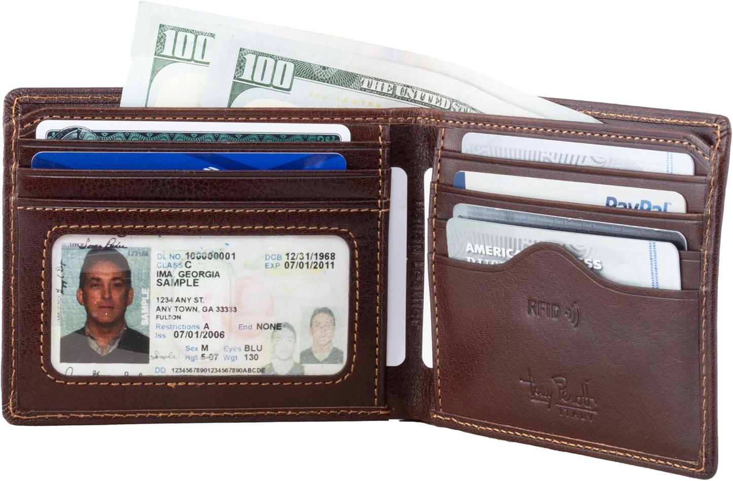 Tony Perotti Billetera plegable de piel italiana para hombre con ta...