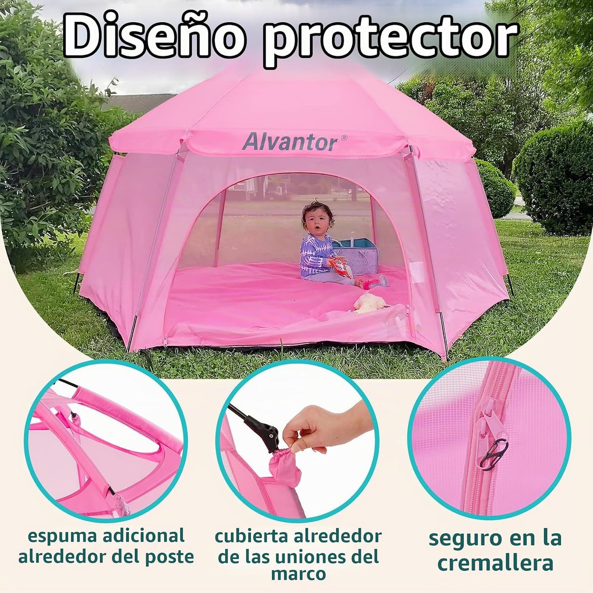 Alvantor® Corralito Pop Up de 84 x 84 x 44 pulgadas portátil para b...