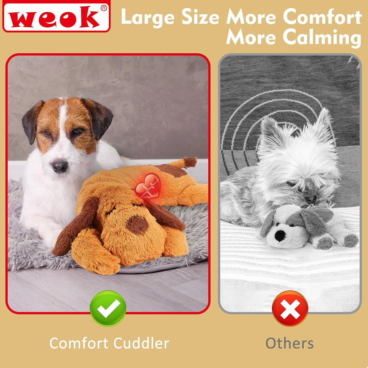WEOK Juguete de latido del corazón para cachorros, Almohada de acur...
