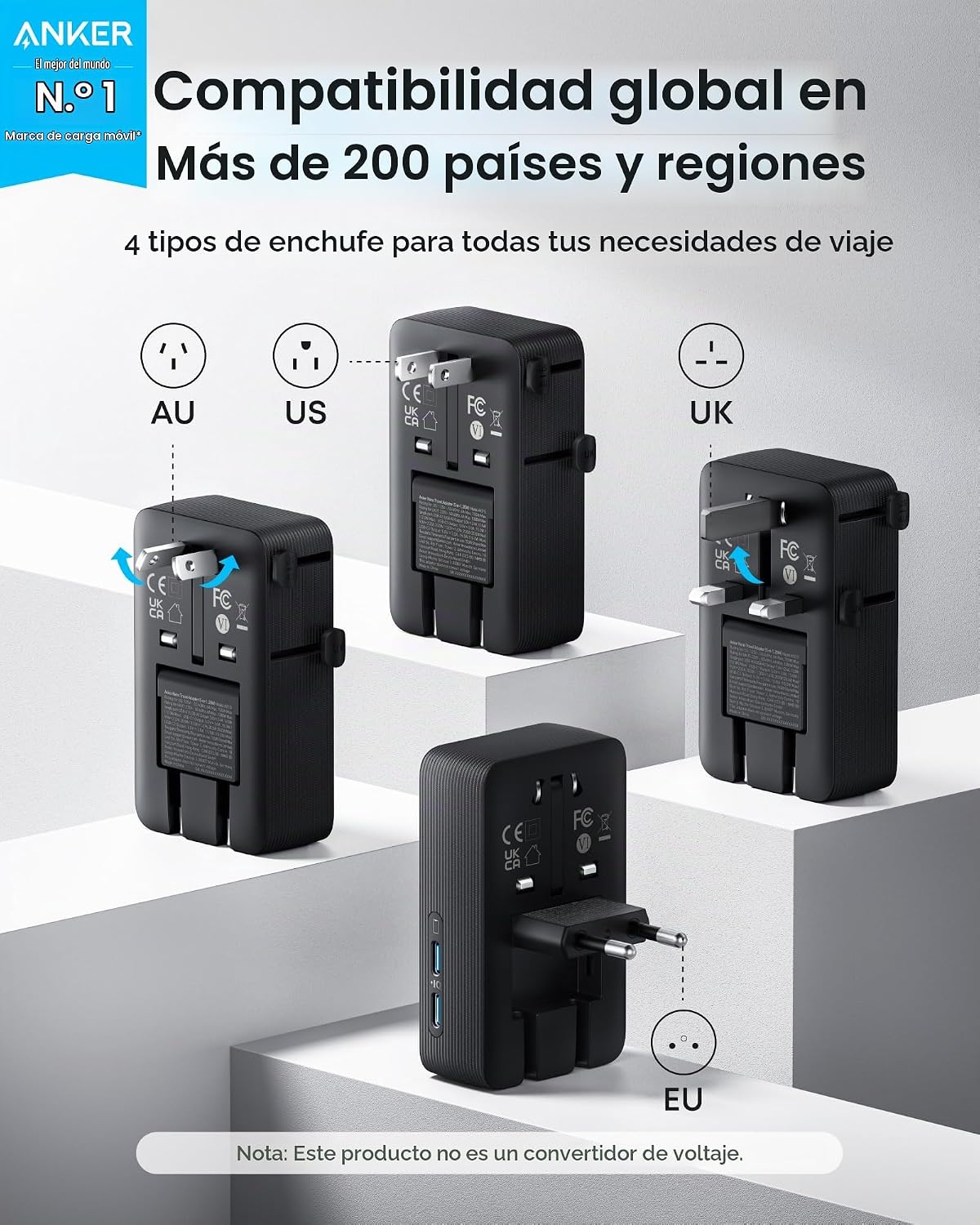 Anker Adaptador de Viaje Nano, Adaptador de Corriente de 5 Puertos...