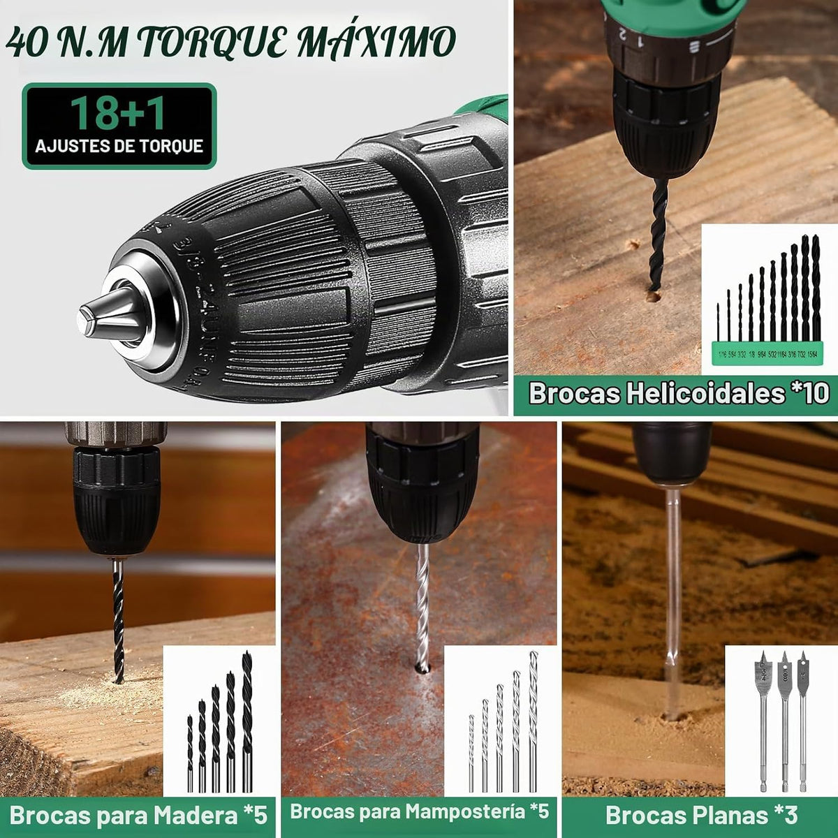 Kit de herramientas de taladro verde: Caja de herramientas de talad...