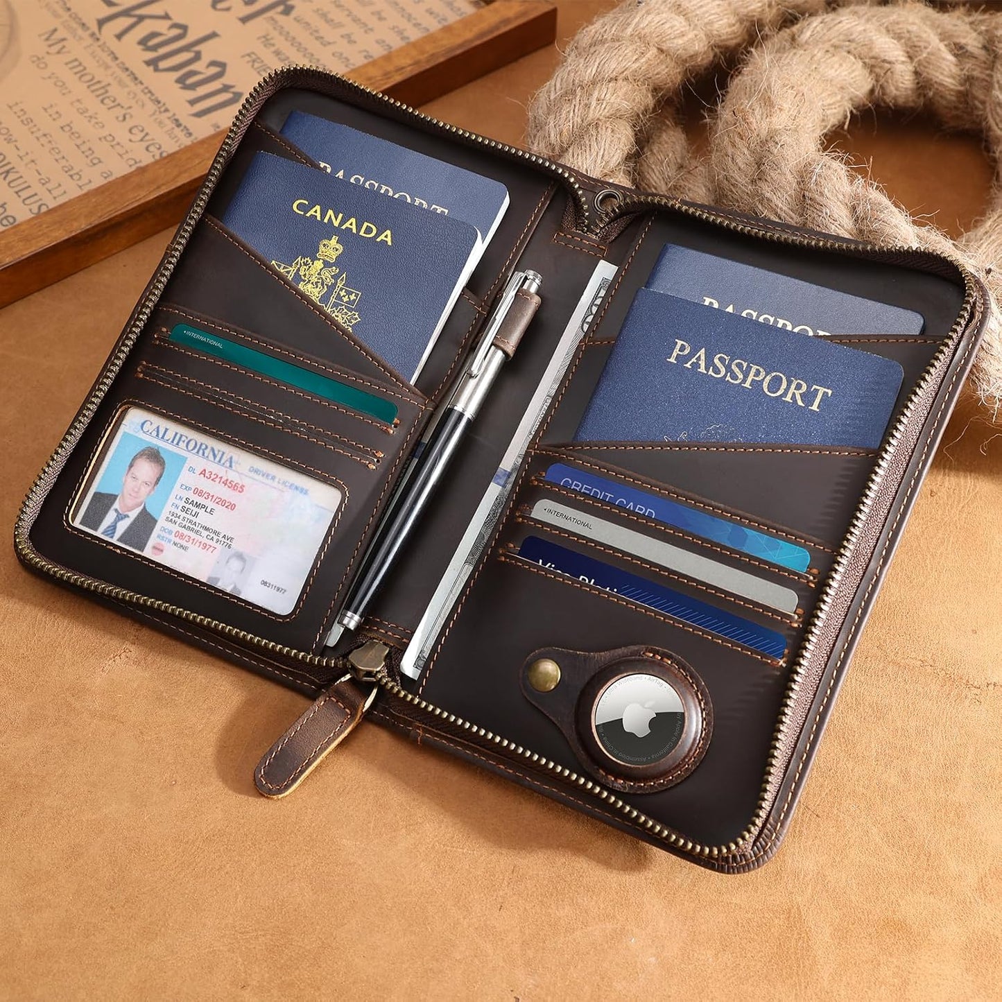 Polare - Funda para pasaporte de cuero de grano completo para hombr...