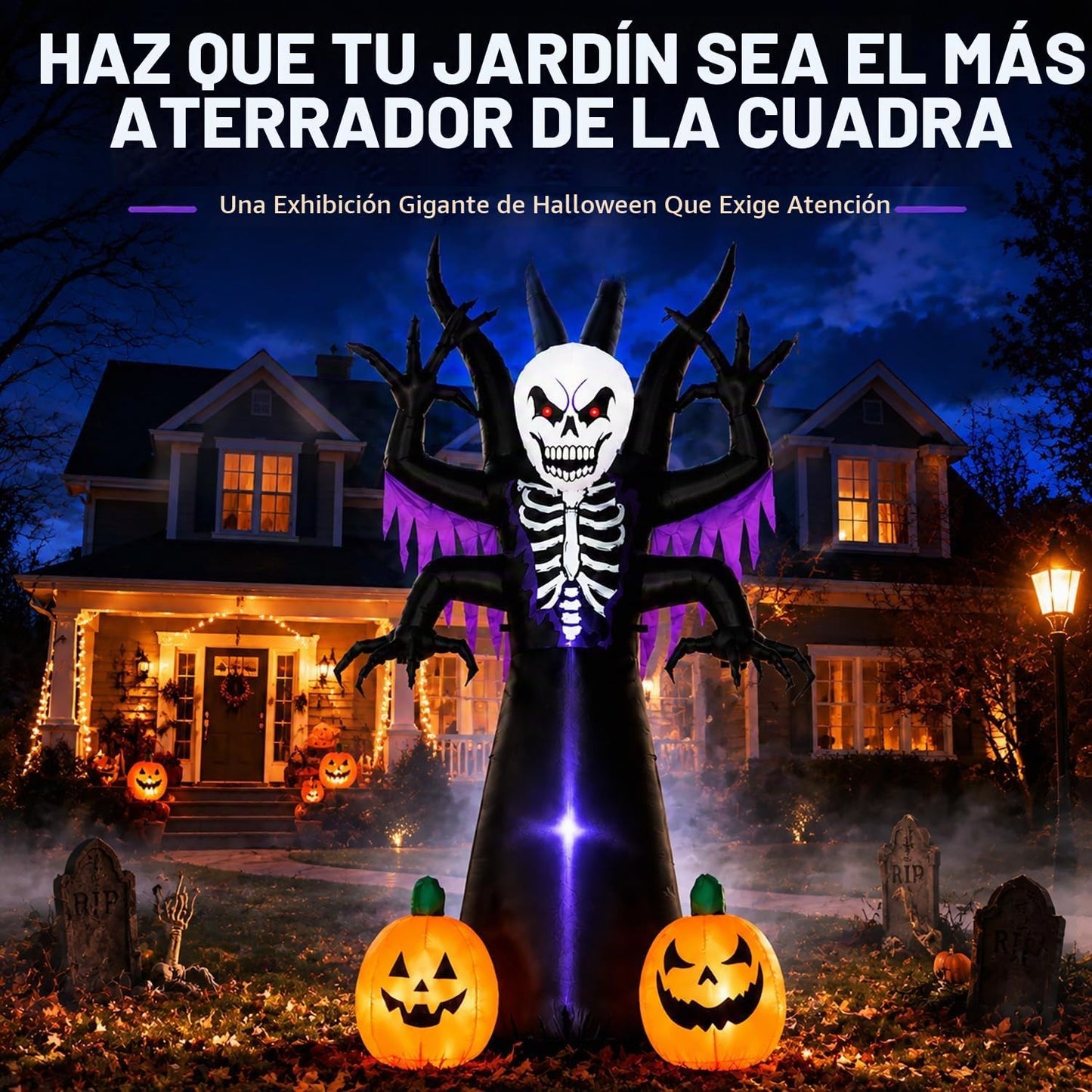 Árbol de esqueleto inflable de Halloween de 8 pies para decoración...