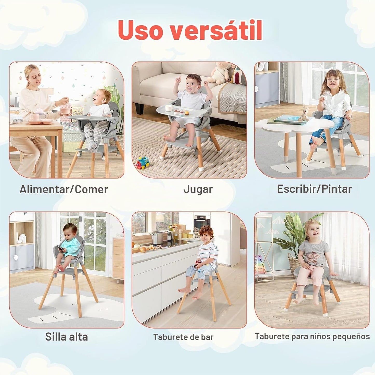 HONEY JOY Silla alta para bebé, silla alta convertible 6 en 1 de ma...