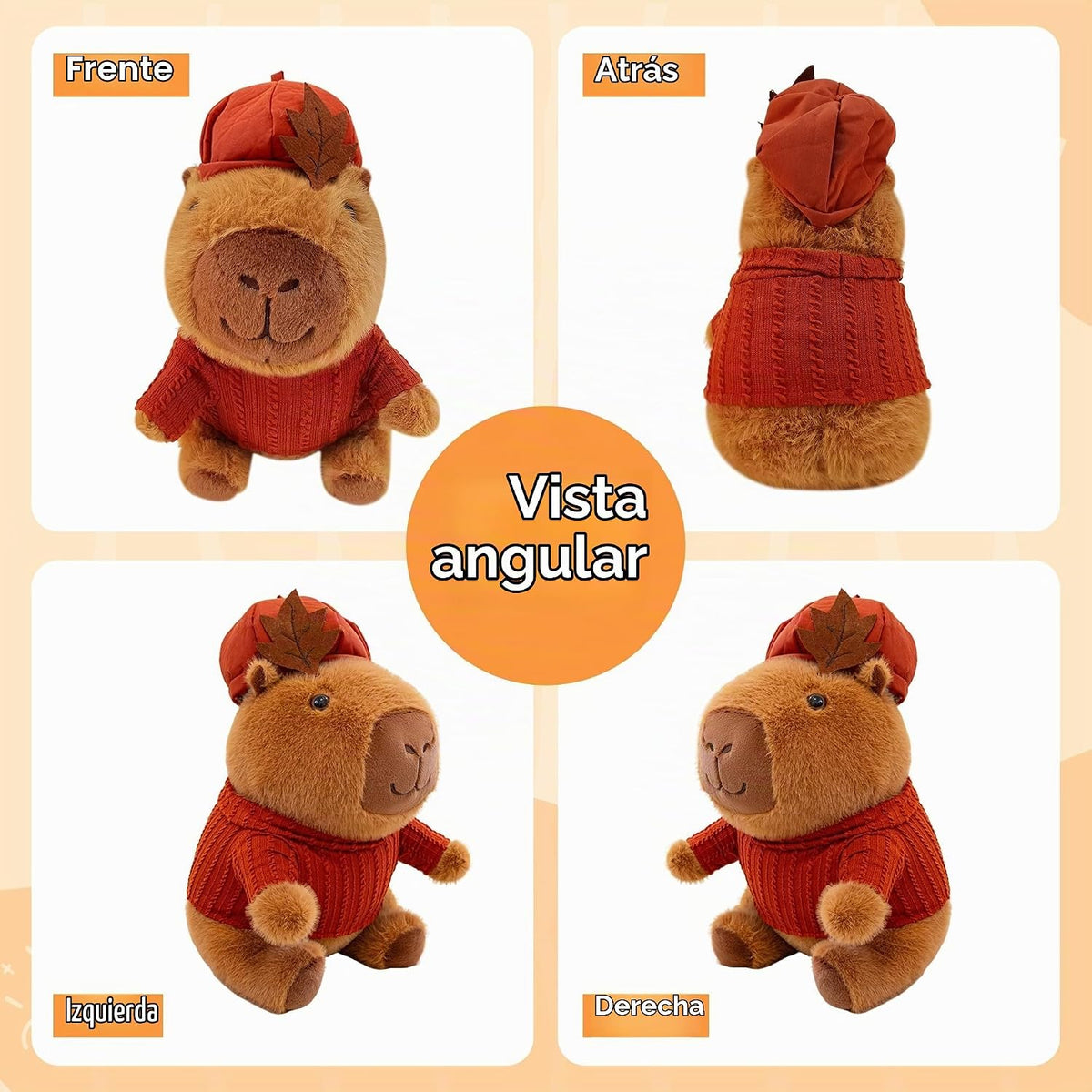 Capybara - Lindo animal de peluche kawaii con sombrero de ropa roja...