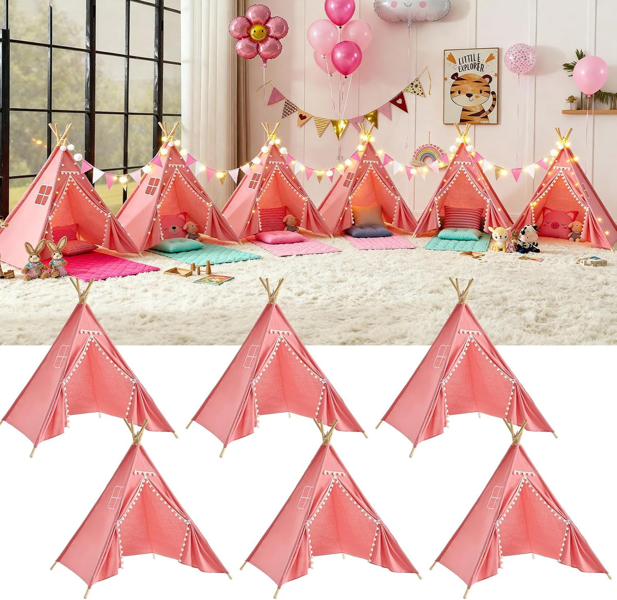 Paquete de 6 tiendas de campaña con luces para fiestas de pijamas,...