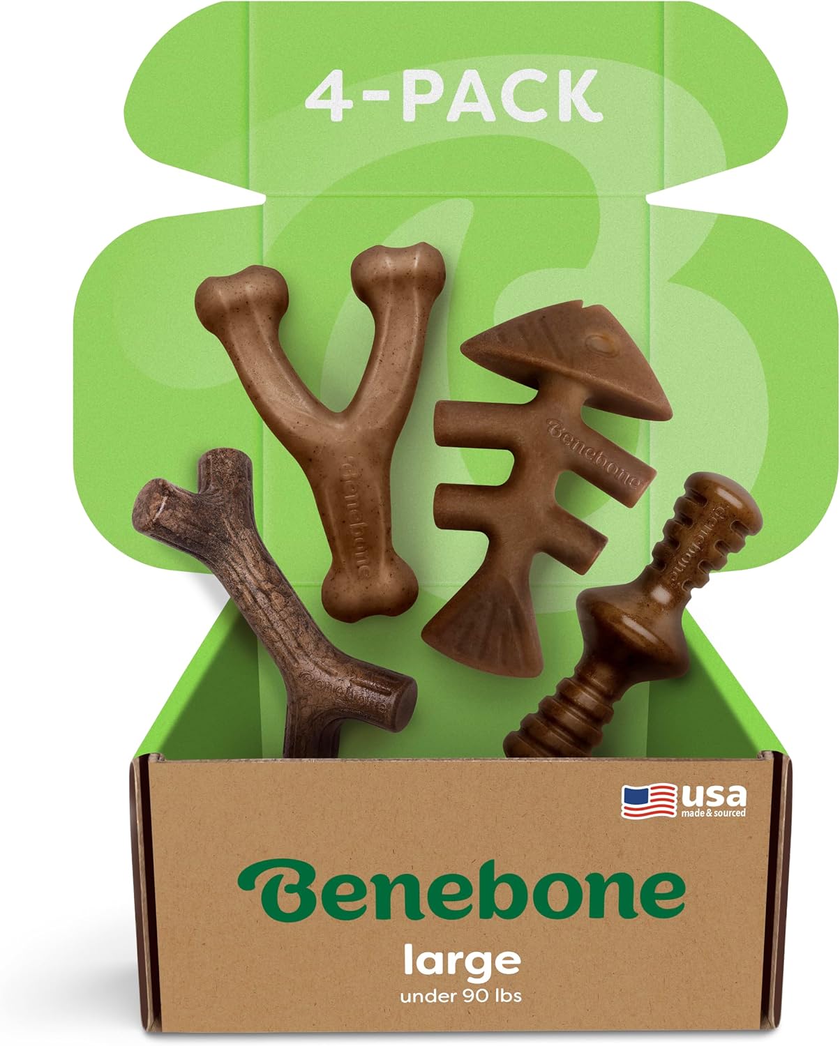 Benebone Paquete de 4 juguetes grandes para perros para masticadore...