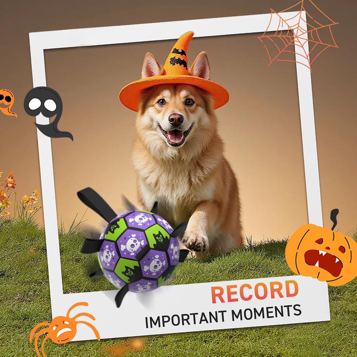 QDAN Juguetes de Halloween para perros, pelota de fútbol con correa...
