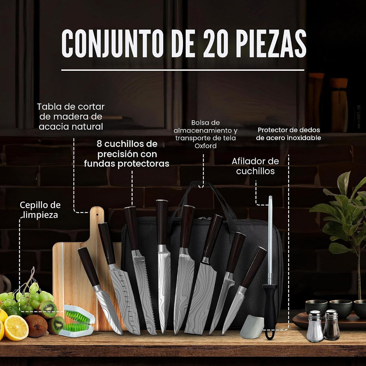 Diversity DS Juego de cuchillos de cocina japoneses con bolsa, jueg...