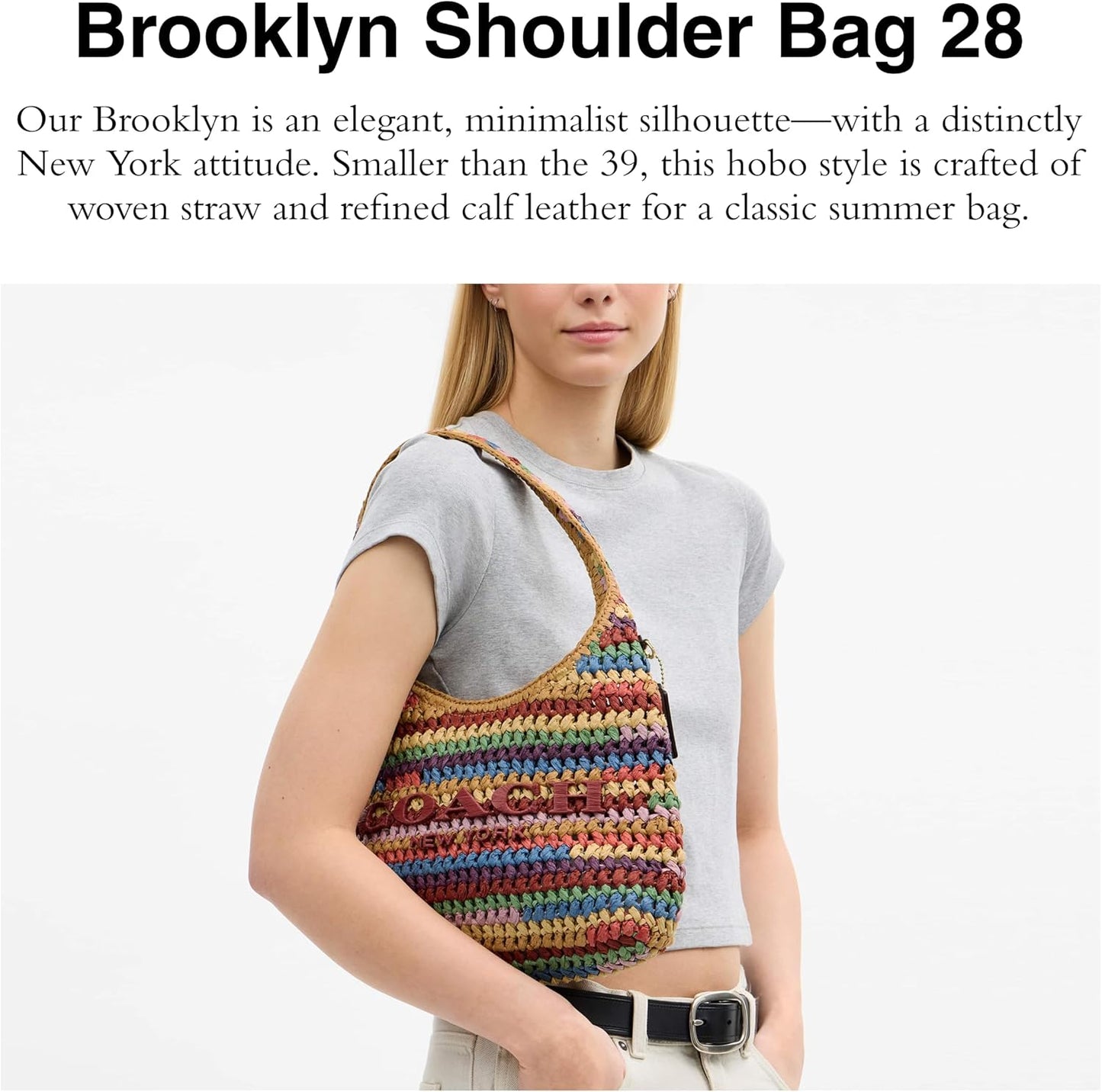 COACH Bolso bandolera Brooklyn de 28 pulgadas de paja